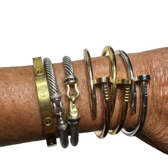 NEW Fashion Silver Color Nail Titanium Steel Plated Bangle Bracelet - Picture 8 of 9